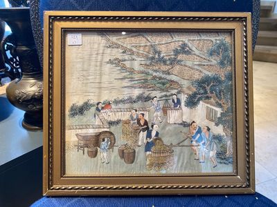 Ecole chinoise: Trois scènes de la production de riz, encre et couleurs sur soie, 19ème — photo 6