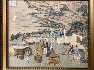 Ecole chinoise: Trois scènes de la production de riz, encre et couleurs sur soie, 19ème — photo 8