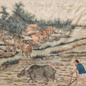 Ecole chinoise: Trois scènes de la production de riz, encre et couleurs sur soie, 19ème — photo 5