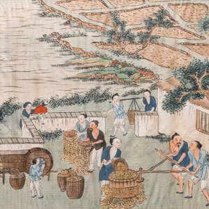 Ecole chinoise: Trois scènes de la production de riz, encre et couleurs sur soie, 19ème — photo 6