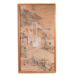 Ecole chinoise: 'Un lettré et son serviteur sur une terrasse', encre et couleurs sur papier, 18/19ème — photo 2