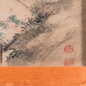 Ecole chinoise: 'Un lettré et son serviteur sur une terrasse', encre et couleurs sur papier, 18/19ème — photo 5