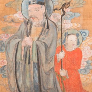 Ecole chinoise: 'Un mécène et son servant', partie d'une scène plus large d'une grotte bouddhiste, probablement Chine du Nord, Tang ou Song — photo 2