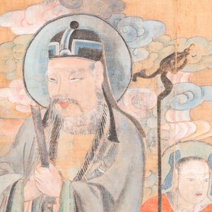 Ecole chinoise: 'Un mécène et son servant', partie d'une scène plus large d'une grotte bouddhiste, probablement Chine du Nord, Tang ou Song — photo 3