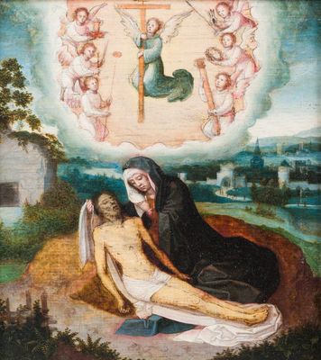 Ecole de Bruges, 1er quart du 16ème: Pietà, huile sur panneau