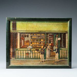 Ecole de Canton, huile sur toile: un intérieur de magasin vue de la rue, 19ème — photo 1