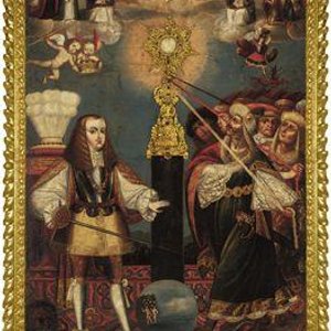 École de Cuzco, Pérou: L'empéreur Charles II en défense de l'Eucharistie, huile sur toile, 17ème — photo 8