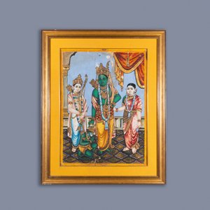 Ecole de Thanjavour, Inde du Sud: 'Vishnu', pigments et dorure sur papier, 19ème — photo 2
