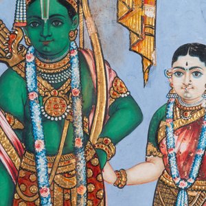 Ecole de Thanjavour, Inde du Sud: 'Vishnu', pigments et dorure sur papier, 19ème — photo 4