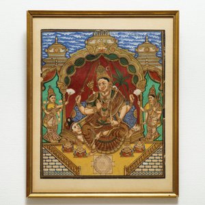 Ecole de Thanjavur, Inde du Sud, pigments et dorure sur papier, 19/20ème: 'Vishnu et Lakshmi' — photo 2