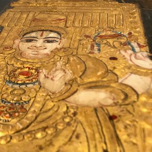 Ecole de Thanjavur, Inde du Sud: Vishnu reposant sur Ananta-Shesha, pigments et dorure sur tissu, 19/20ème — photo 12