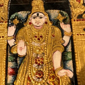 Ecole de Thanjavur, Inde du Sud: Vishnu reposant sur Ananta-Shesha, pigments et dorure sur tissu, 19/20ème — photo 17