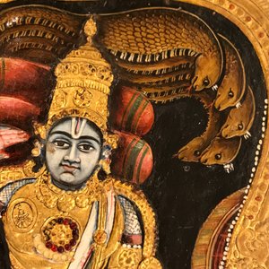 Ecole de Thanjavur, Inde du Sud: Vishnu reposant sur Ananta-Shesha, pigments et dorure sur tissu, 19/20ème — photo 35