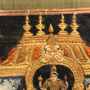 Ecole de Thanjavur, Inde du Sud: Vishnu reposant sur Ananta-Shesha, pigments et dorure sur tissu, 19/20ème — photo 40