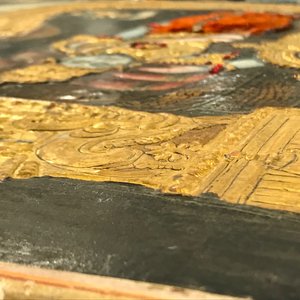 Ecole de Thanjavur, Inde du Sud: Vishnu reposant sur Ananta-Shesha, pigments et dorure sur tissu, 19/20ème — photo 51