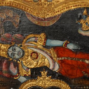 Ecole de Thanjavur, Inde du Sud: Vishnu reposant sur Ananta-Shesha, pigments et dorure sur tissu, 19/20ème — photo 79