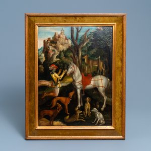 Ecole flamande d'après Albrecht Dürer, 16/17ème, huile sur panneau: Saint Eustache ou Saint Hubert — photo 2