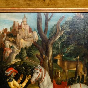 Ecole flamande d'après Albrecht Dürer, 16/17ème, huile sur panneau: Saint Eustache ou Saint Hubert — photo 3