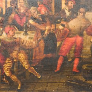 Ecole flamande: 'Faire la fête dans une auberge', huile sur panneau, 17ème — photo 1