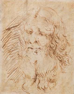 Ecole flamande, plume et encre sur papier, 17ème: Tête d'un vieil homme barbu