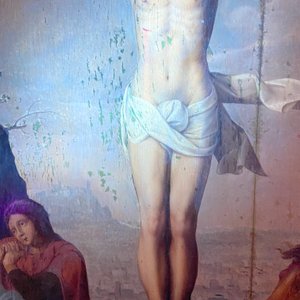 Ecole flamande: Soldats romains se battent pour un jeu de dés devant le Christ en croix, huile sur panneau, 1ère moitié du 16ème — photo 24