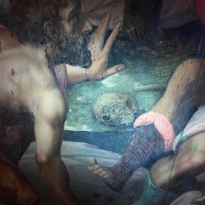 Ecole flamande: Soldats romains se battent pour un jeu de dés devant le Christ en croix, huile sur panneau, 1ère moitié du 16ème — photo 28