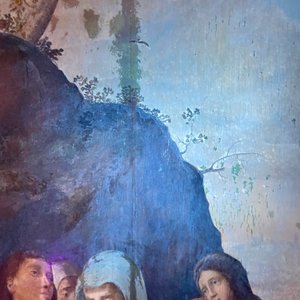 Ecole flamande: Soldats romains se battent pour un jeu de dés devant le Christ en croix, huile sur panneau, 1ère moitié du 16ème — photo 35