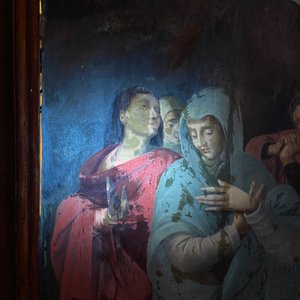 Ecole flamande: Soldats romains se battent pour un jeu de dés devant le Christ en croix, huile sur panneau, 1ère moitié du 16ème — photo 38