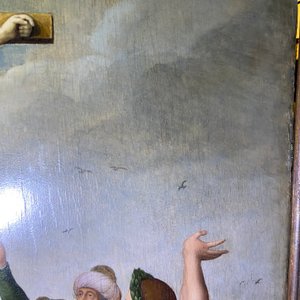 Ecole flamande: Soldats romains se battent pour un jeu de dés devant le Christ en croix, huile sur panneau, 1ère moitié du 16ème — photo 43
