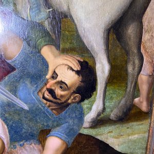 Ecole flamande: Soldats romains se battent pour un jeu de dés devant le Christ en croix, huile sur panneau, 1ère moitié du 16ème — photo 46