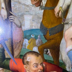 Ecole flamande: Soldats romains se battent pour un jeu de dés devant le Christ en croix, huile sur panneau, 1ère moitié du 16ème — photo 50