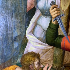 Ecole flamande: Soldats romains se battent pour un jeu de dés devant le Christ en croix, huile sur panneau, 1ère moitié du 16ème — photo 62