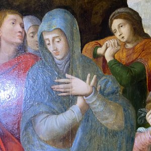 Ecole flamande: Soldats romains se battent pour un jeu de dés devant le Christ en croix, huile sur panneau, 1ère moitié du 16ème — photo 69