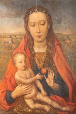 Ecole flamande, suiveur de Hans Memling (1430-1494): Vierge à l'Enfant, huile sur panneau, 19ème