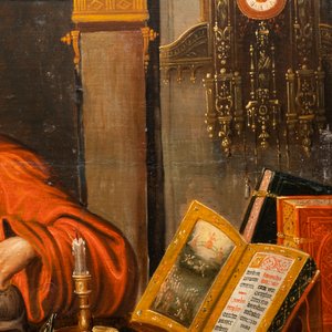 Ecole flamande, suiveur de Joos van Cleve (ca. 1485-1540), huile sur panneau, 16/17ème: Saint Jérôme dans son étude — photo 6