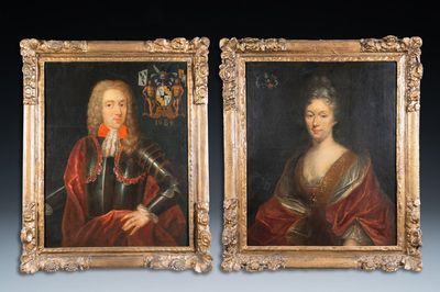 Ecole flamande: Une paire de portraits de nobles, huile sur toile, 17ème