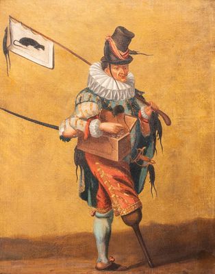 Ecole française, d'après Abraham Bosse (1602-1676): 'Le marchand de mort aux rats', huile sur toile dans son cadre d'époque, 17/18ème