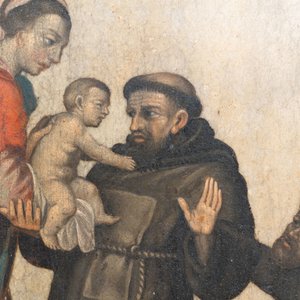 Ecole française, peinture sur pierre, 17ème: Saint Dominique recevant l’Enfant de la Vierge — photo 2