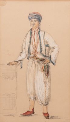 Ecole française: Un gamin turque ou ottoman, aquarelle sur papier, 19ème