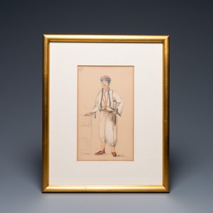 Ecole française: Un gamin turque ou ottoman, aquarelle sur papier, 19ème — photo 2