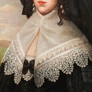 Ecole hollandaise: Portrait d'une jeune femme au col de dentelle, huile sur toile, daté 1642 — photo 4