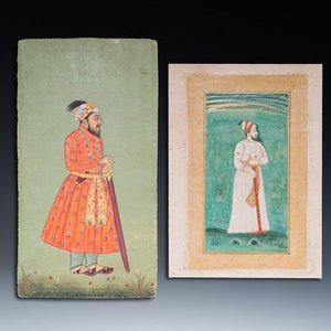 Ecole indienne, deux miniatures: 'Portrait de l'empereur moghol Farrukhsiyar' et 'Portrait d'un souverain', 19ème — photo 1