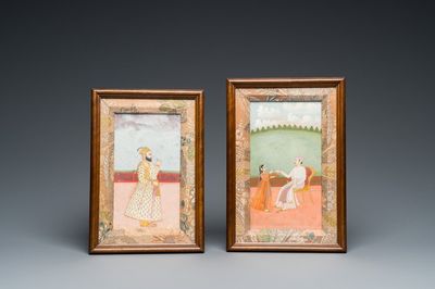 Ecole indienne, deux miniatures: 'Portrait du prince Murad Bakhsh' et 'Scène d'une Ragamala', 18/19ème