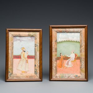 Ecole indienne, deux miniatures: 'Portrait du prince Murad Bakhsh' et 'Scène d'une Ragamala', 18/19ème — photo 1