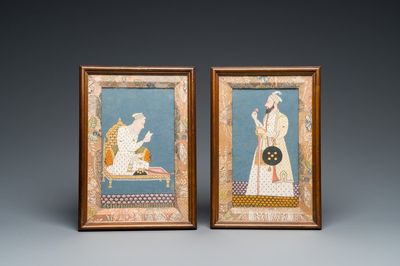 Ecole indienne, deux miniatures: 'Portrait du Shah Jahan II' et 'Portrait du prince Murad Bakhsh', 18/19ème
