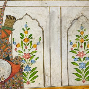 Ecole indienne, miniature: 'Entretien avec le Maharaja Ranjit Singh', pigments opaques rehaussés d'or sur papier, 19ème — photo 16