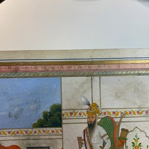 Ecole indienne, miniature: 'Entretien avec le Maharaja Ranjit Singh', pigments opaques rehaussés d'or sur papier, 19ème — photo 26