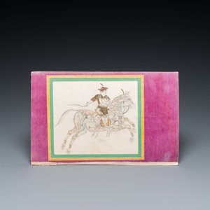 Ecole indienne, miniature: 'Guerrier sur cheval contenant des animaux et des têtes humaines' — photo 2