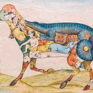 Ecole indienne, miniature: 'Mouton composé d'animaux et d'un humain' — photo 1