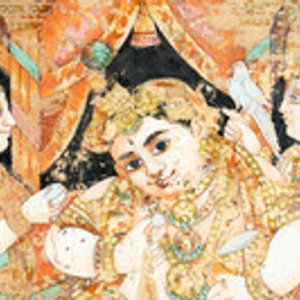 Ecole indienne: 'Un prince assis nourri par une servante', églomisé, 19ème — photo 2
